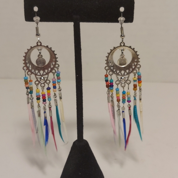 Boho Tassel Earrings Beaded Royal Feather Fringe Hook Fashion Jewelry Native - Picture 6 of 8